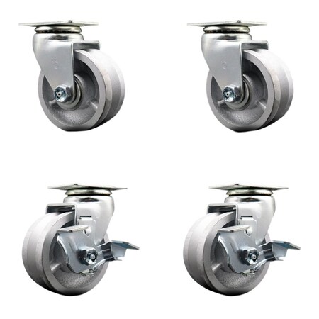 Service Caster 4'' V-Groove Semi Steel Swivel Caster Set with Bronze Bearings 2 Brakes, 4PK SCC-20S420-VGBZ-2-TLB-2